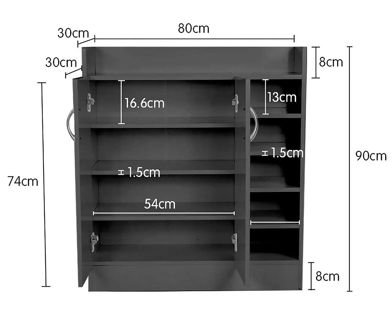 21 Pairs Shoe Cabinet Rack Storage Organiser Shelf 2 Doors Cupboard Black