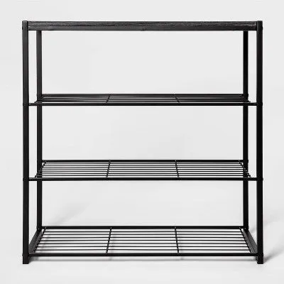 4 Tier Shoe Rack Black Metal with Black Oak Wood - Brightroom