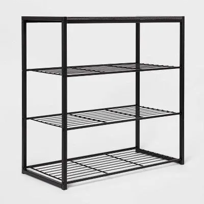 4 Tier Shoe Rack Black Metal with Black Oak Wood - Brightroom