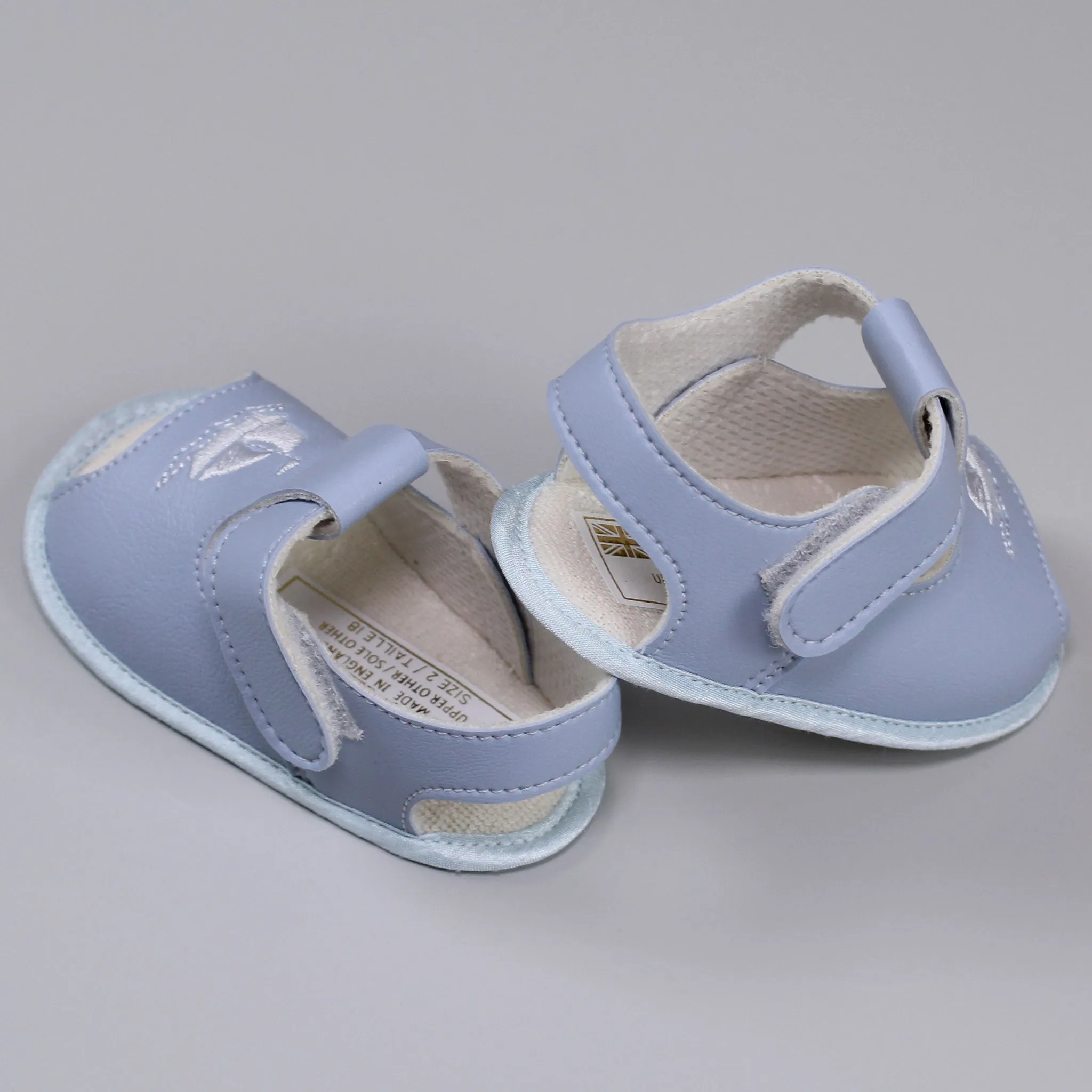 Baby Boy Blue Pram Sandals with Soft Sole with Embroidered Boat