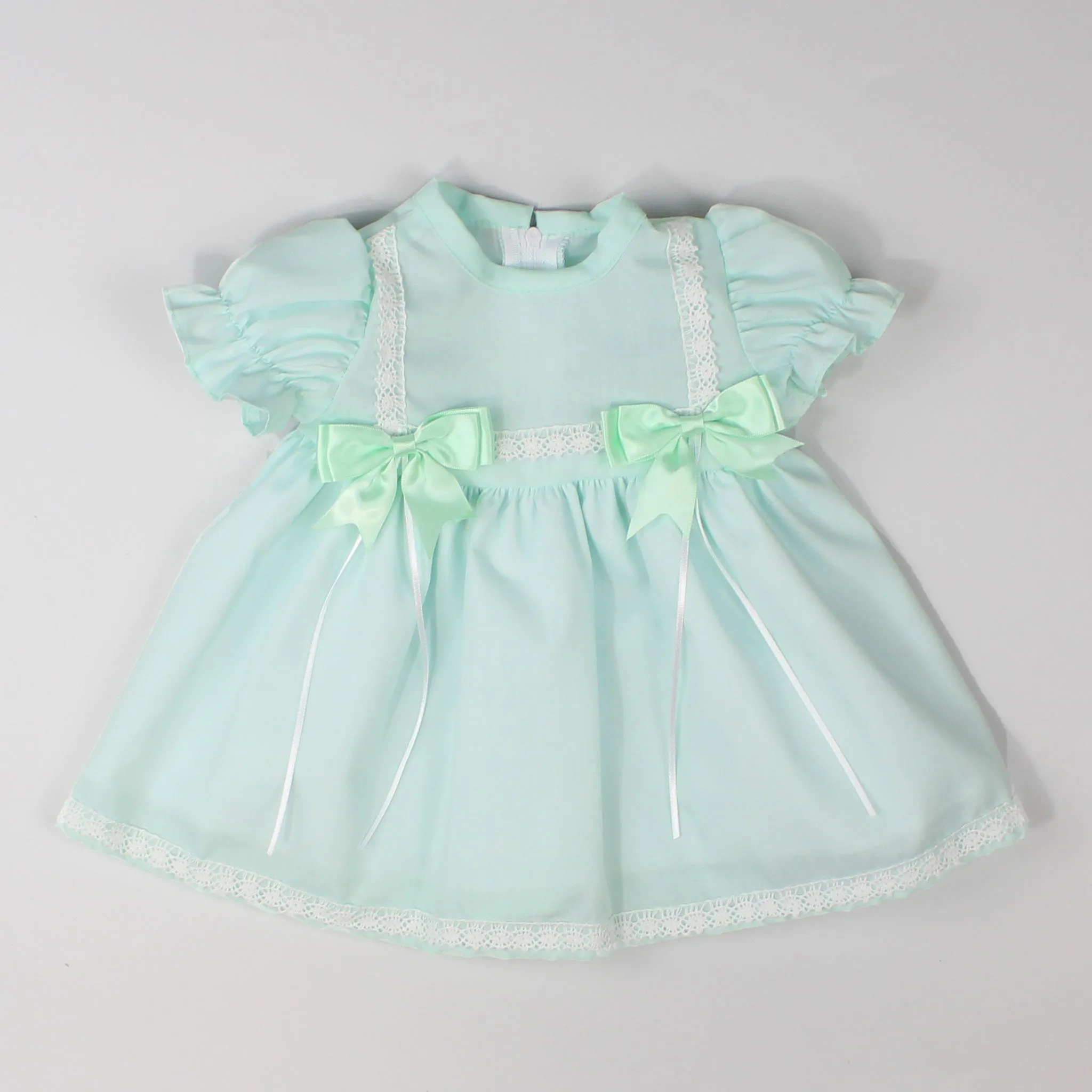 Baby Girls Dress With Bows and Lace - Mint Green