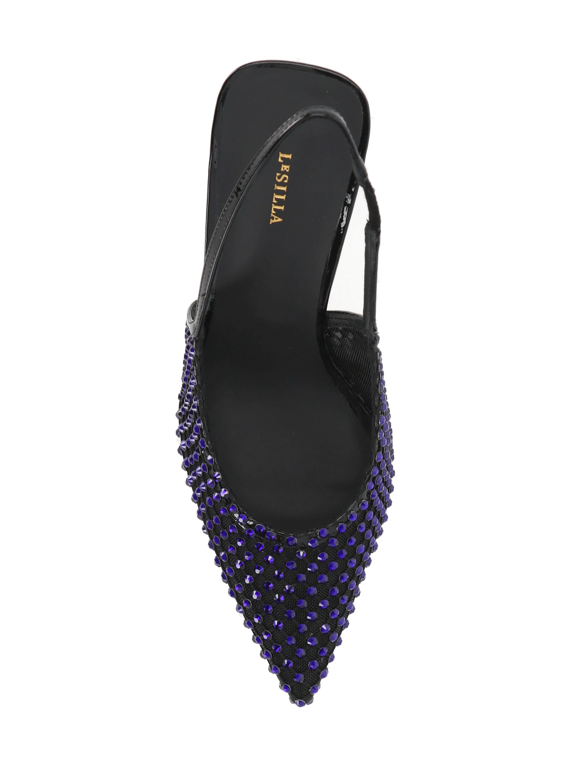 Black Iris Blue Crystal Sandals