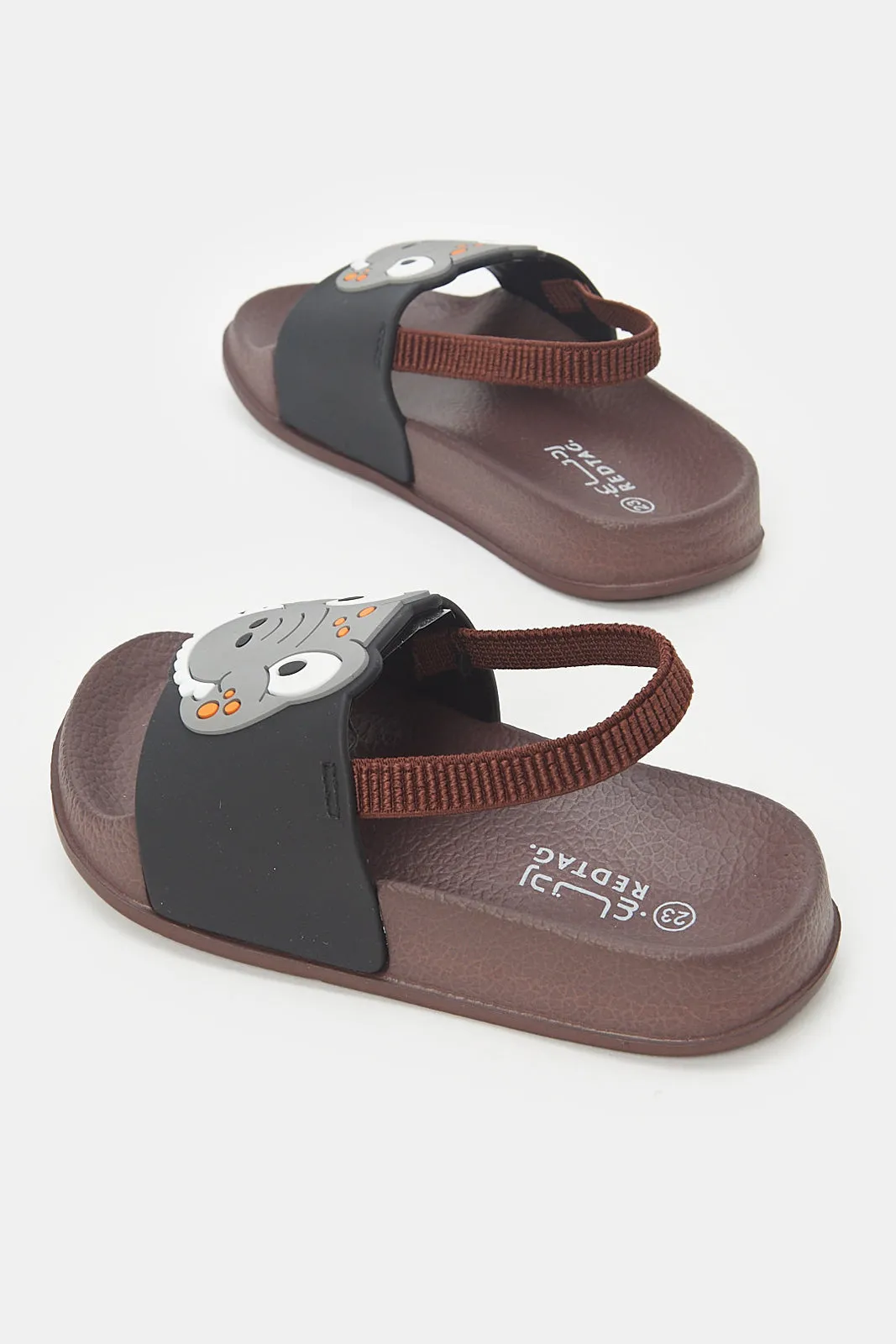 Boys Black Printed Backstrap Slide