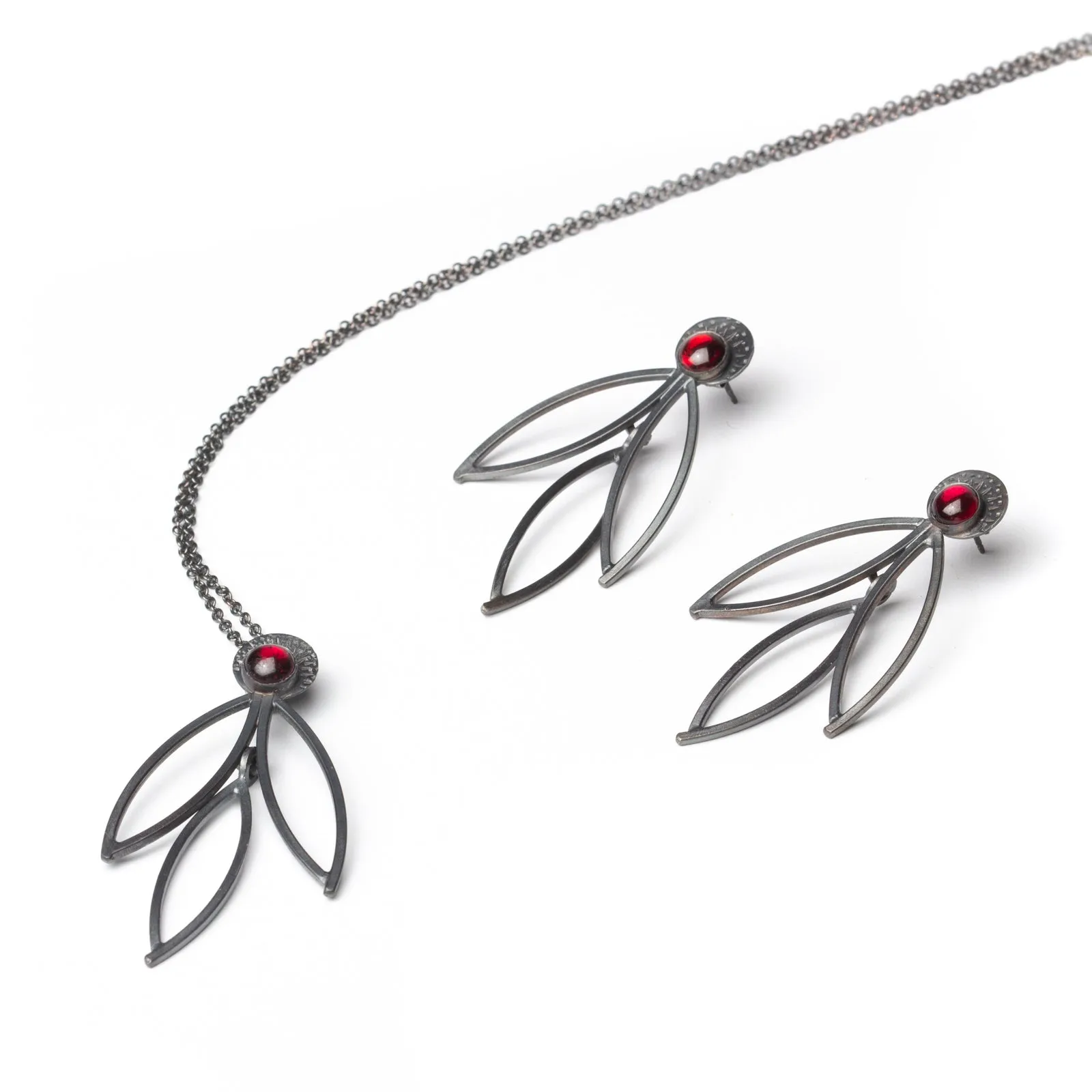 Cascading Leaf Earrings with Garnet