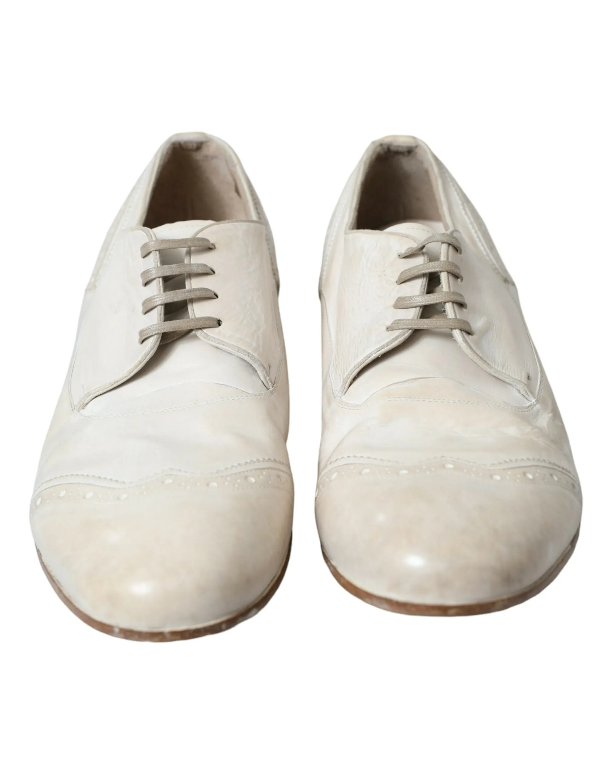 Dolce & Gabbana Elegant White Leather Brogue Dress Shoes