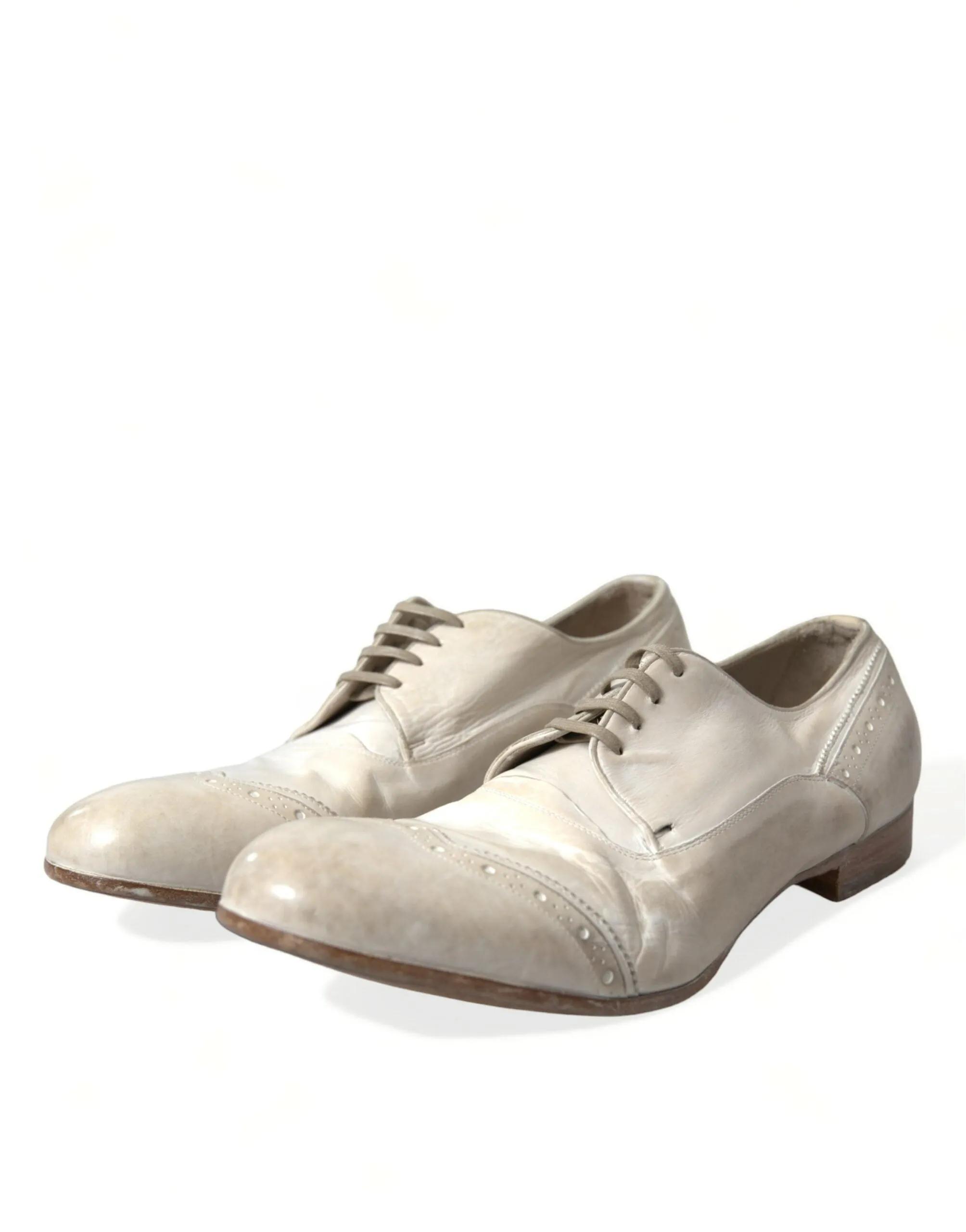 Dolce & Gabbana Elegant White Leather Brogue Dress Shoes