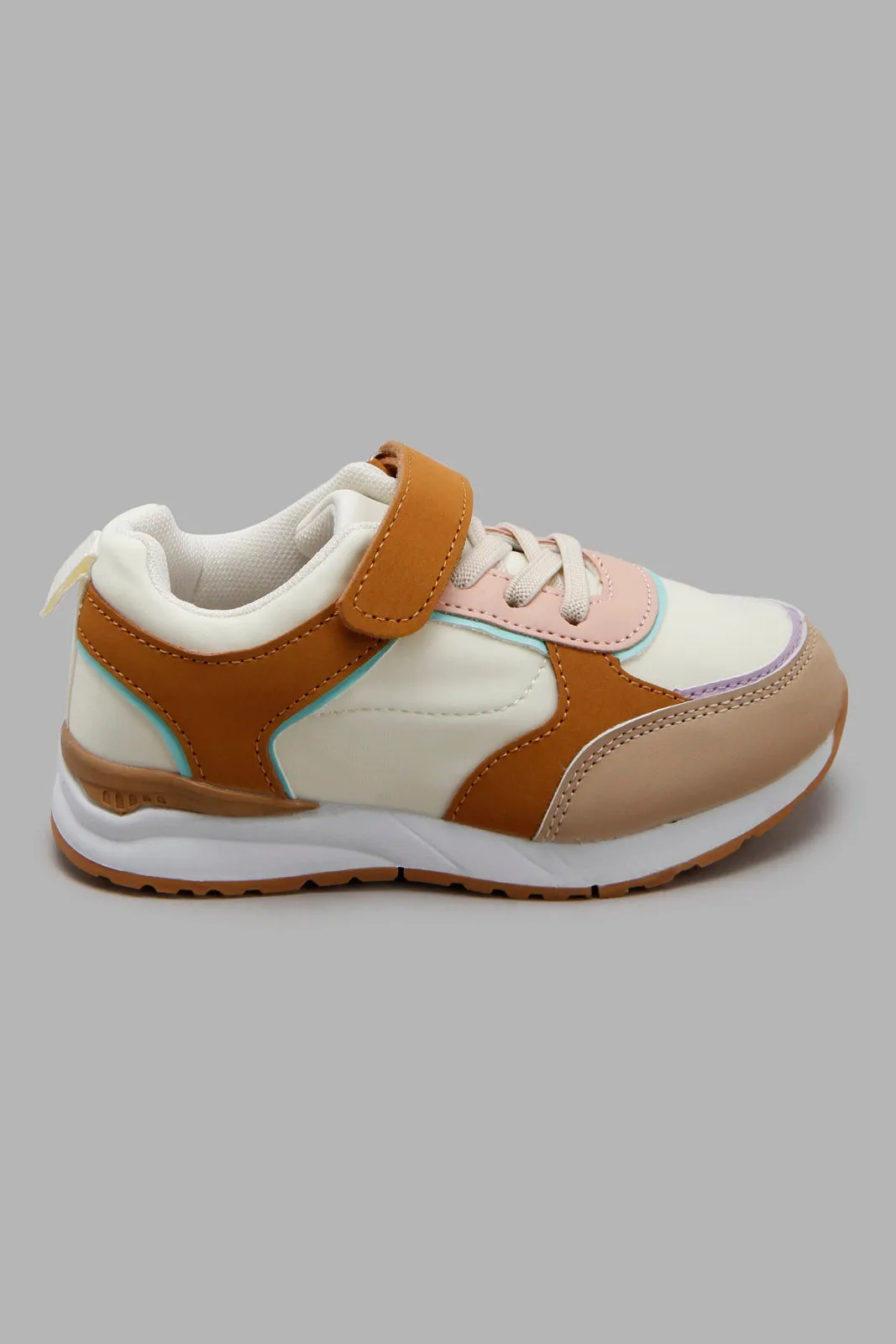 Girls Beige Velcro Strap Sneaker