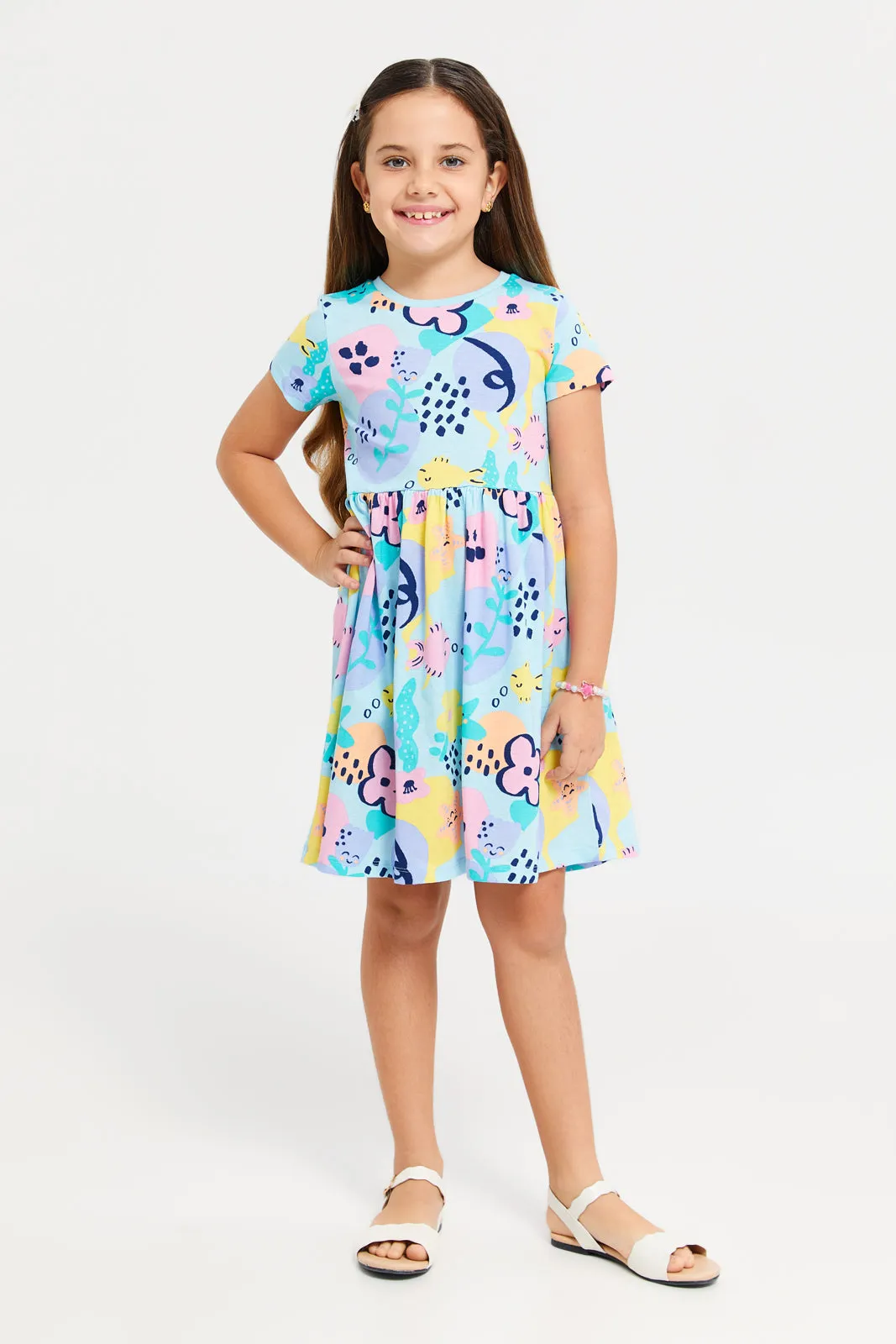 Girls Multicolour Printed Jersey Dress