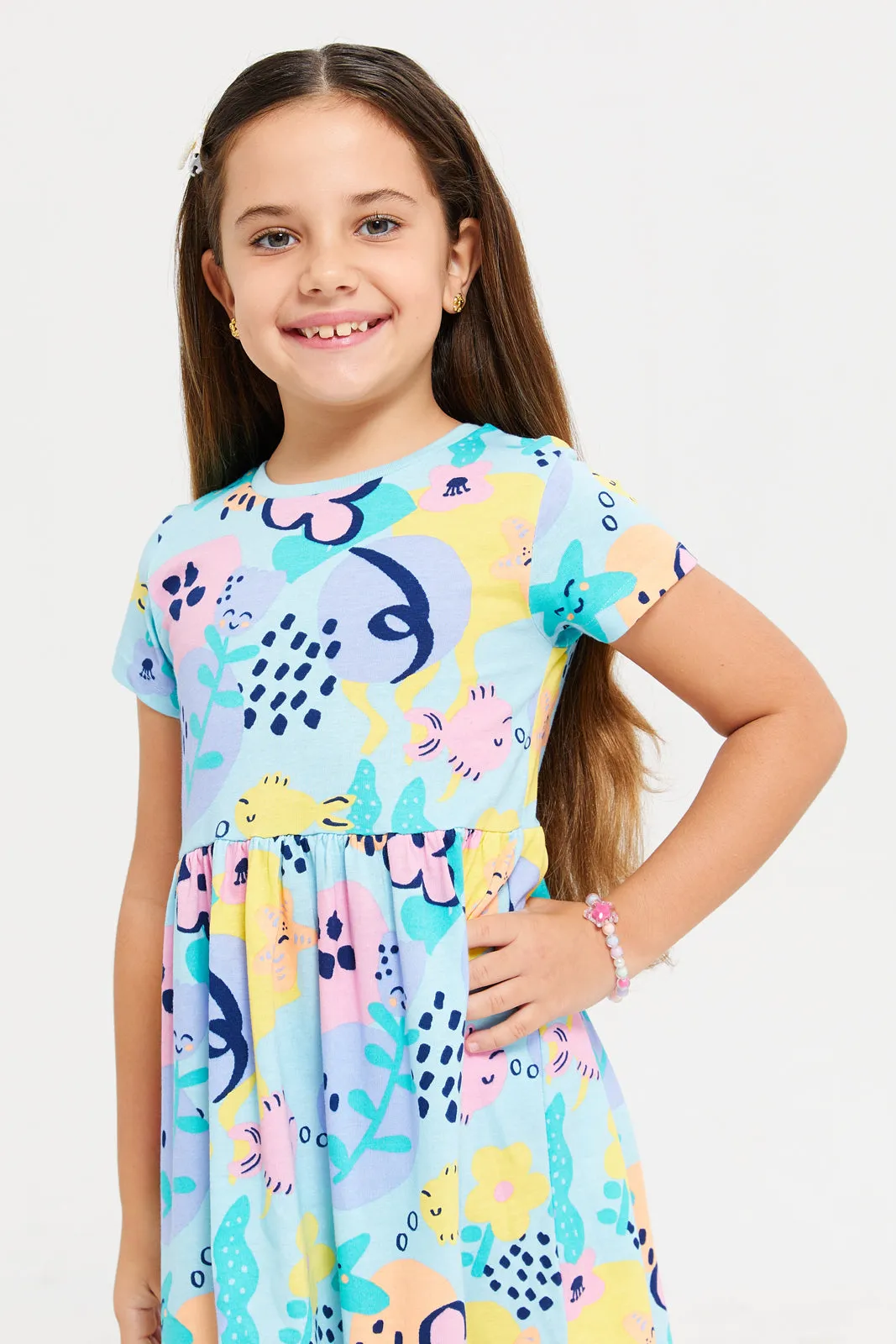 Girls Multicolour Printed Jersey Dress