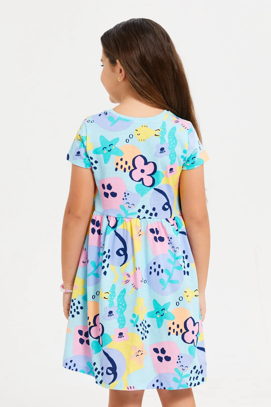 Girls Multicolour Printed Jersey Dress