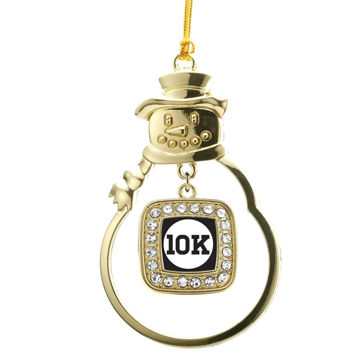 Gold 10k Runners Square Charm Snowman Ornament