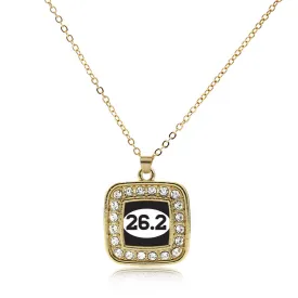 Gold 26.2 Runners Square Charm Classic Necklace