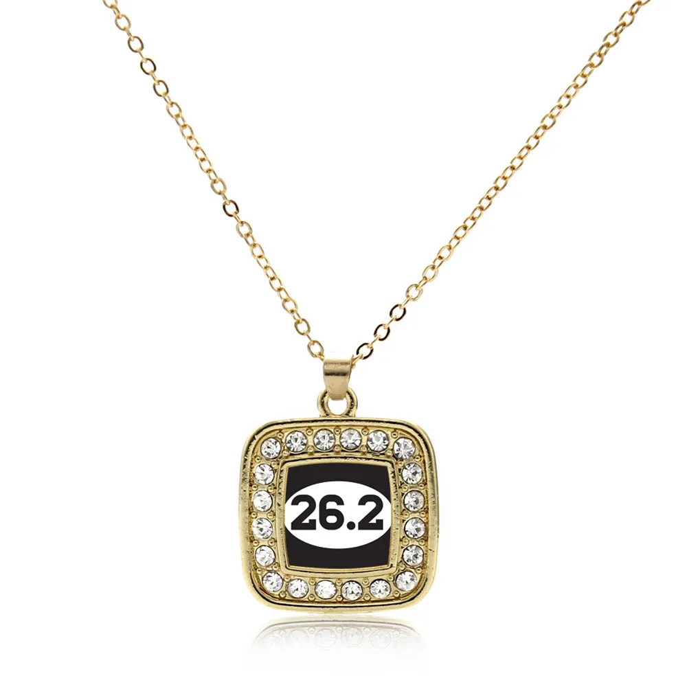 Gold 26.2 Runners Square Charm Classic Necklace