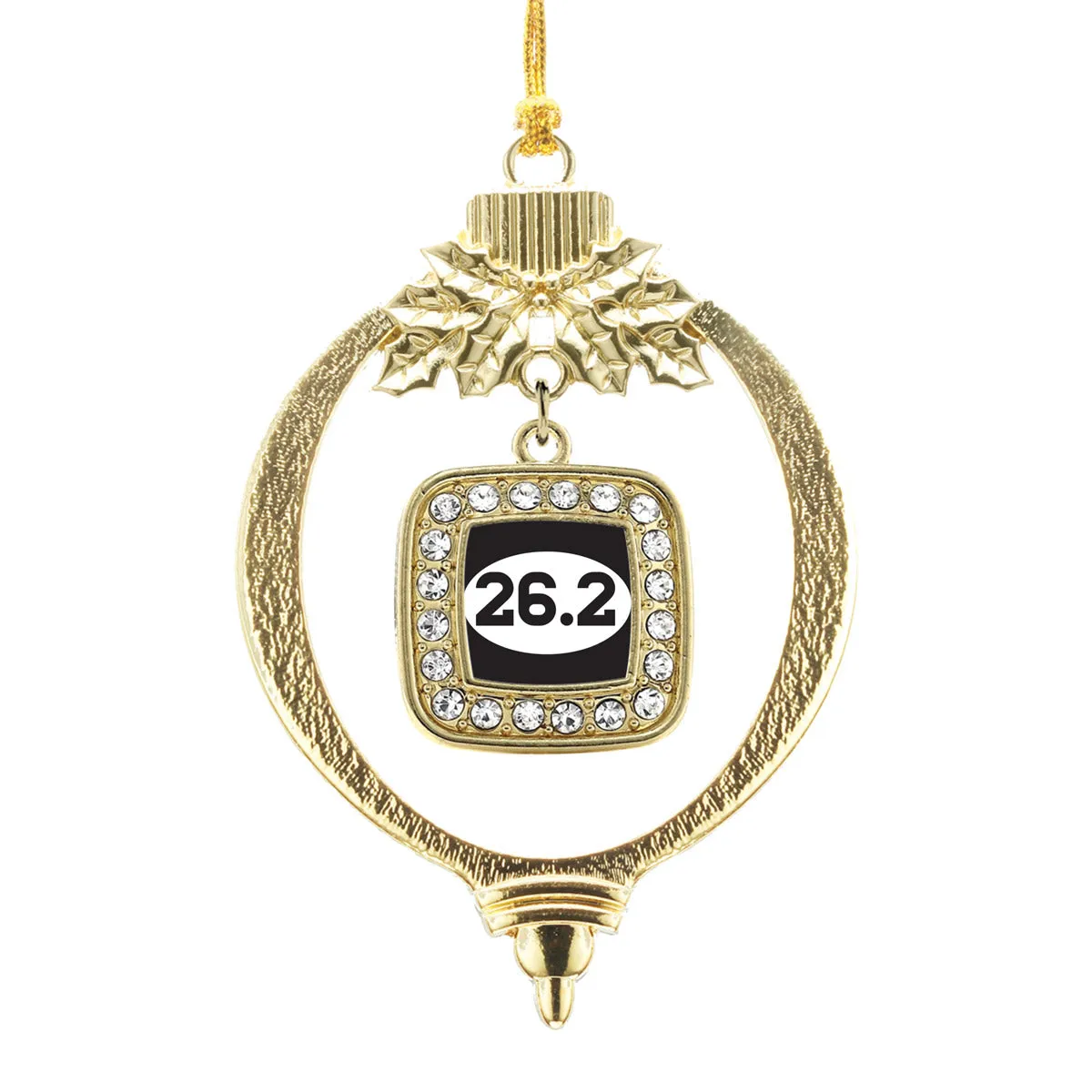 Gold 26.2 Runners Square Charm Holiday Ornament