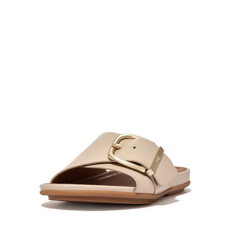 GRACIE MAXI-BUCKLE LEATHER SLIDES