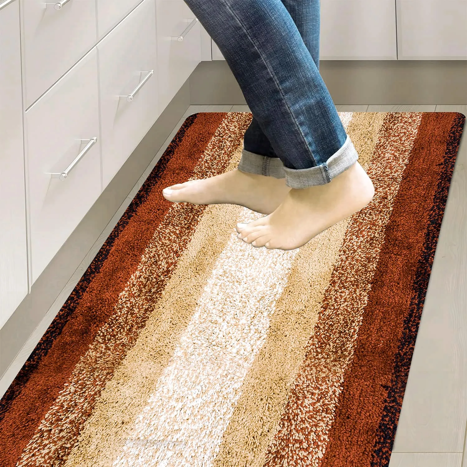 Heart Home Runner | Bedside Runner for Bedroom | Runner for Living Room | Golden Patta Rainbow Carpet Runner | Anti Skid Carpet Rug Mat | Kitchen Runner | 22x55 | Cream