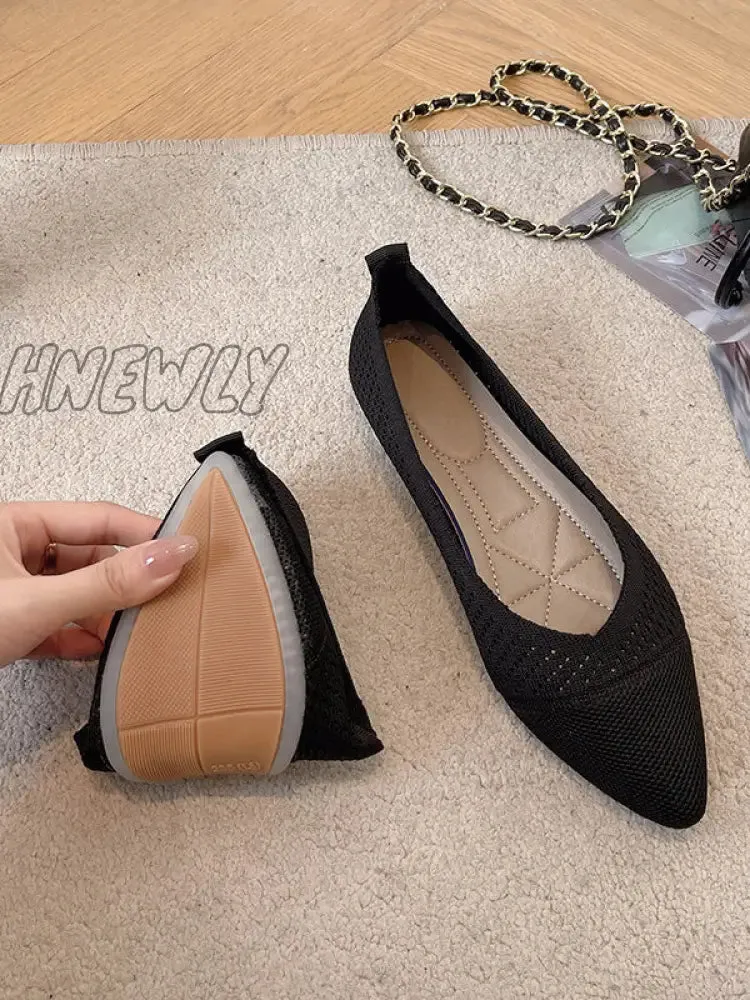 Hnewly - Breathable Hollow Solid Color Flat Shoes