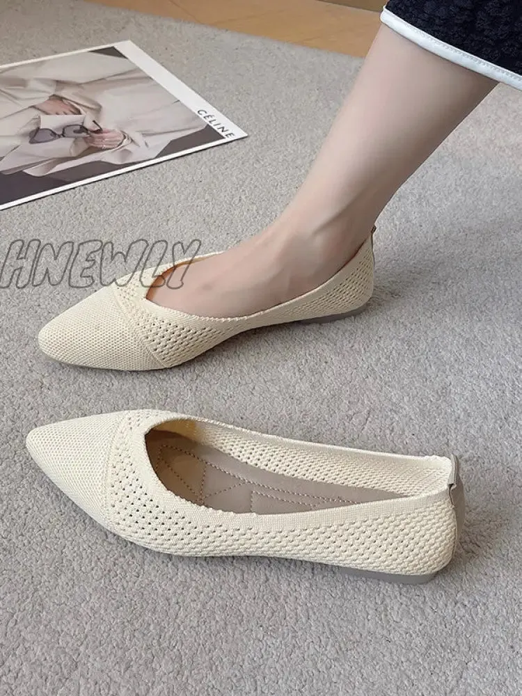 Hnewly - Breathable Hollow Solid Color Flat Shoes