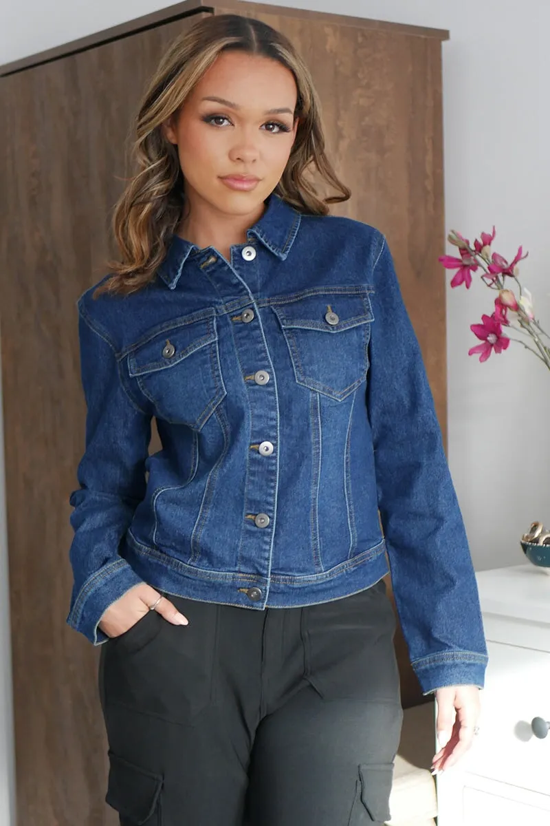 INDIGO WASH COTTON STRETCH DENIM JACKET