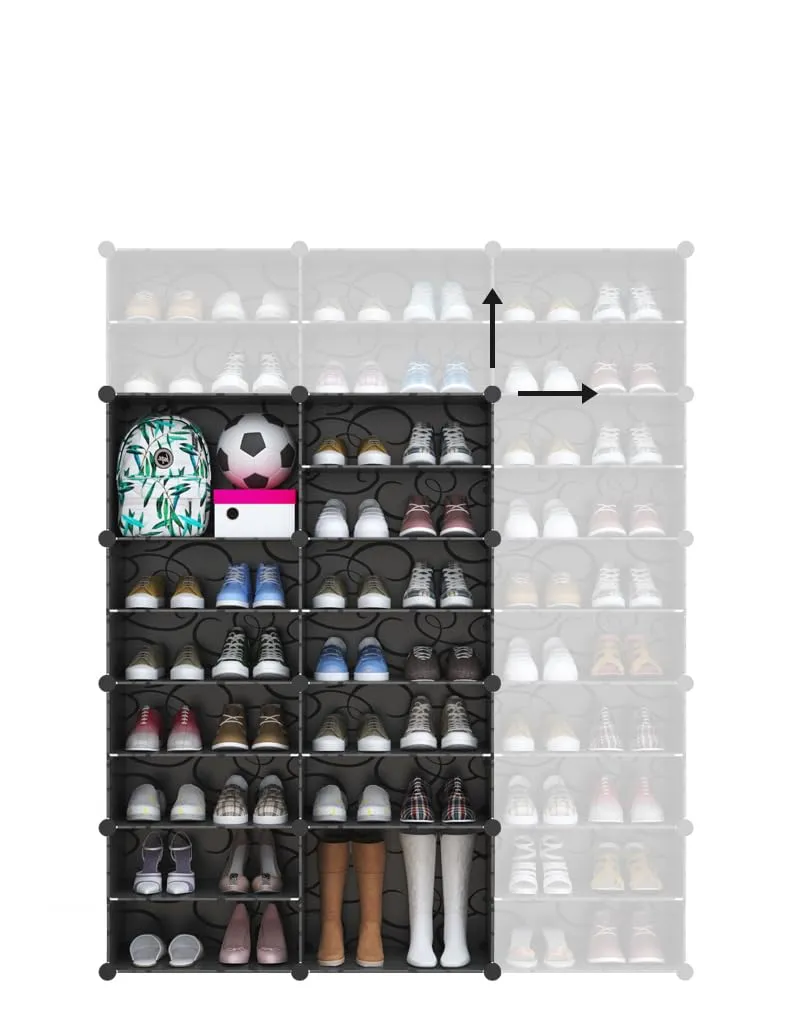 Kuber Industries Pack of 5 Shoes Cabinet |2 Column 8-Tier Foldable Shoe Rack Organizer for Closet | Plastic Shoe Shelf Collapsible Shoes Storage Box |Shoe Cabinet with Lids | JL2C8TBK | Black