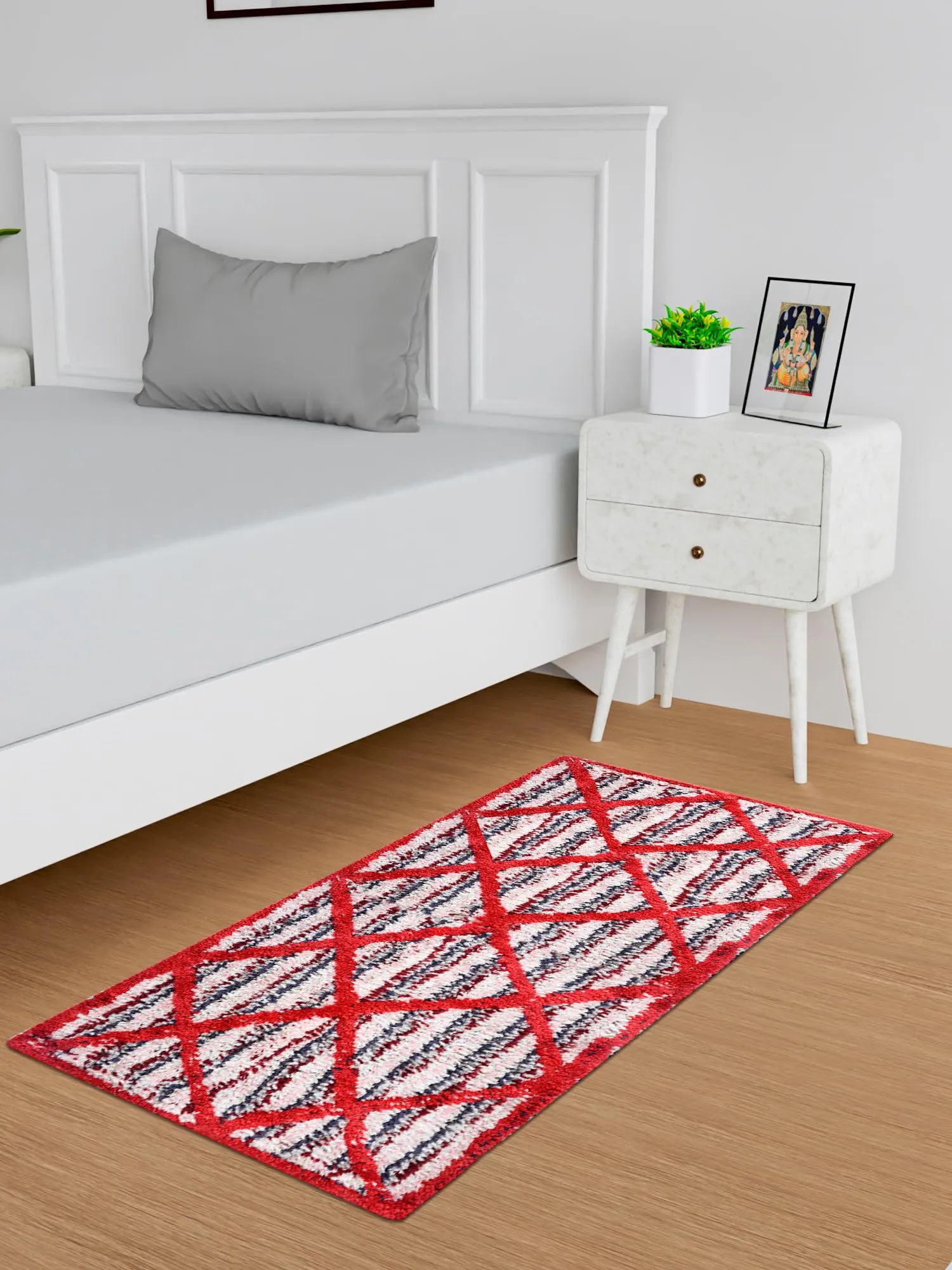 Kuber Industries Runner | Bedside Runner for Bedroom | Runner for Living Room | Katli Mingle Carpet Runner for Home | Anti Skid Carpet Rug Mat | Kitchen Runner | 22x55 | Red