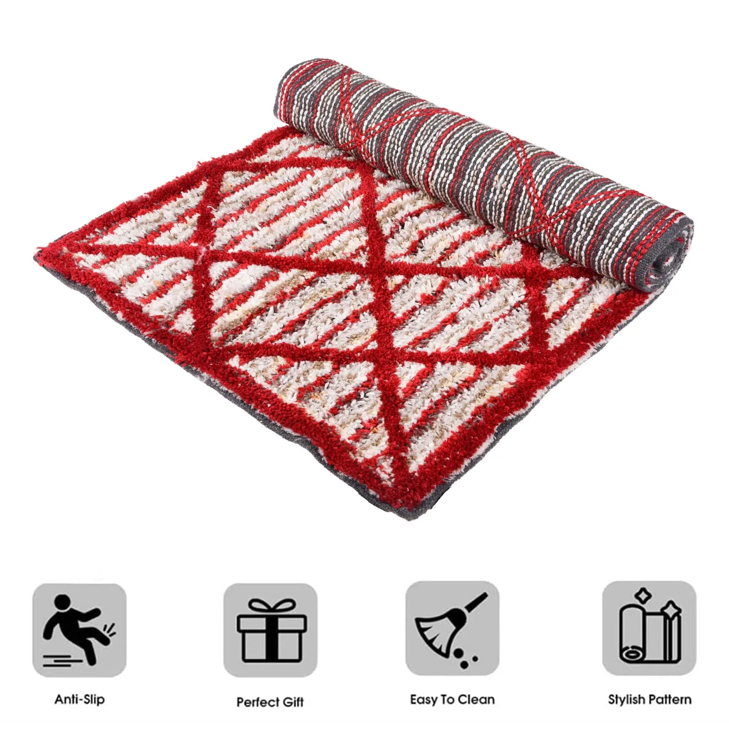 Kuber Industries Runner | Bedside Runner for Bedroom | Runner for Living Room | Katli Mingle Carpet Runner for Home | Anti Skid Carpet Rug Mat | Kitchen Runner | 22x55 | Red