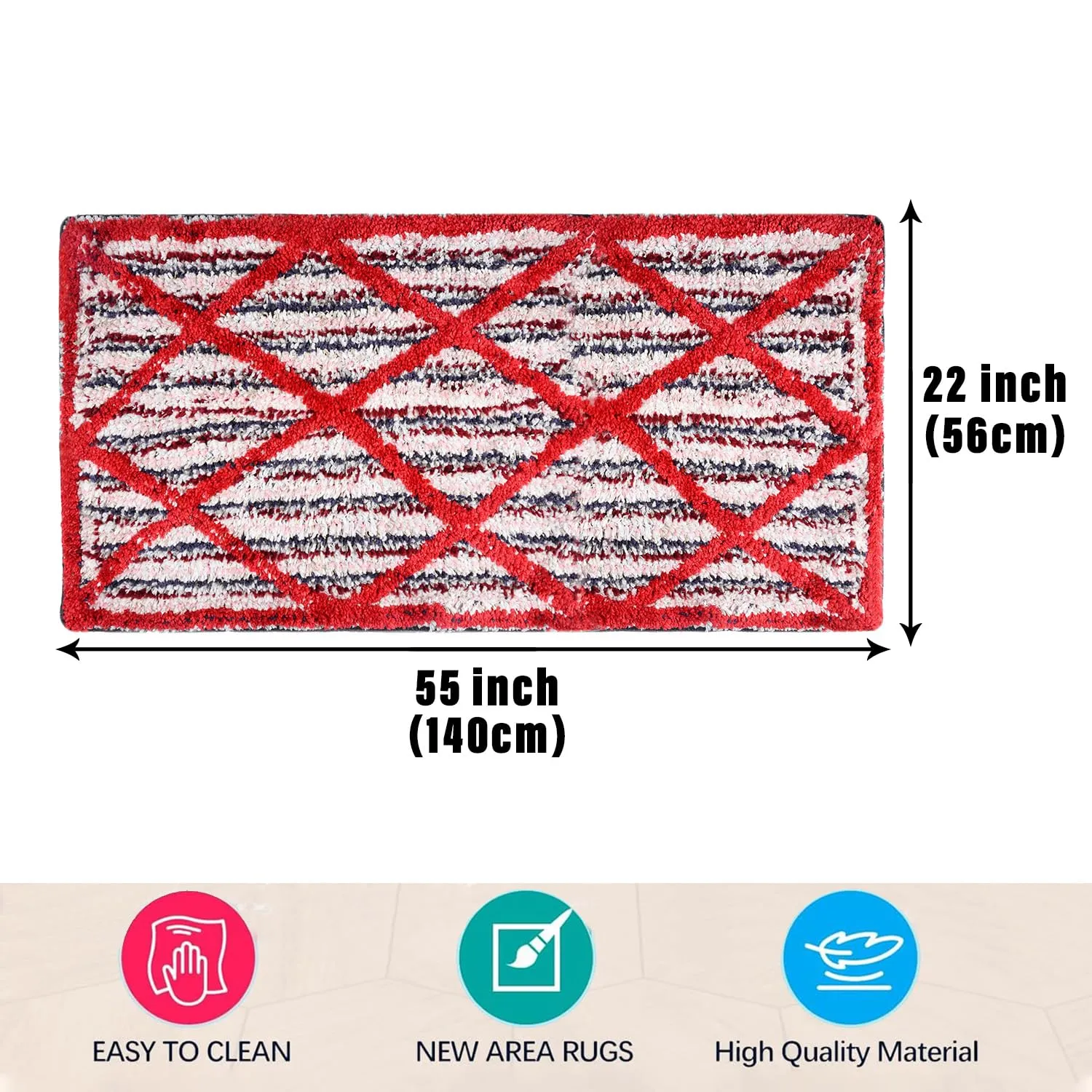 Kuber Industries Runner | Bedside Runner for Bedroom | Runner for Living Room | Katli Mingle Carpet Runner for Home | Anti Skid Carpet Rug Mat | Kitchen Runner | 22x55 | Red