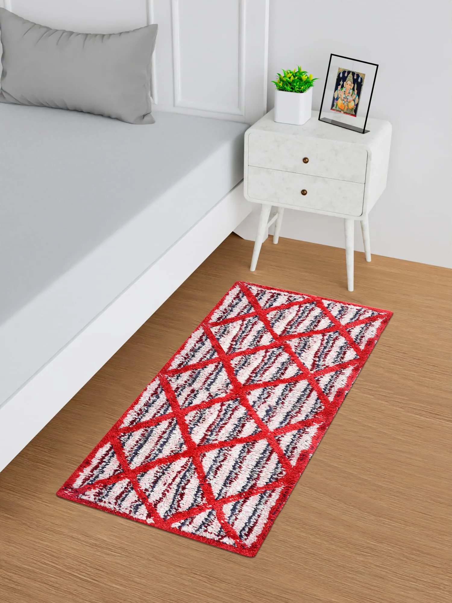 Kuber Industries Runner | Bedside Runner for Bedroom | Runner for Living Room | Katli Mingle Carpet Runner for Home | Anti Skid Carpet Rug Mat | Kitchen Runner | 22x55 | Red