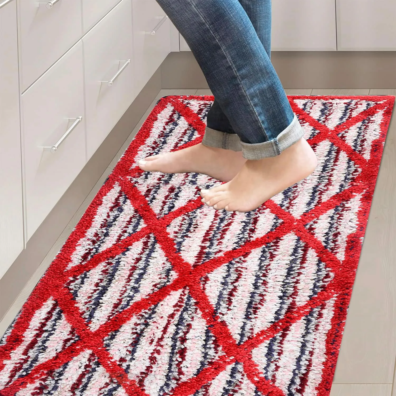 Kuber Industries Runner | Bedside Runner for Bedroom | Runner for Living Room | Katli Mingle Carpet Runner for Home | Anti Skid Carpet Rug Mat | Kitchen Runner | 22x55 | Red