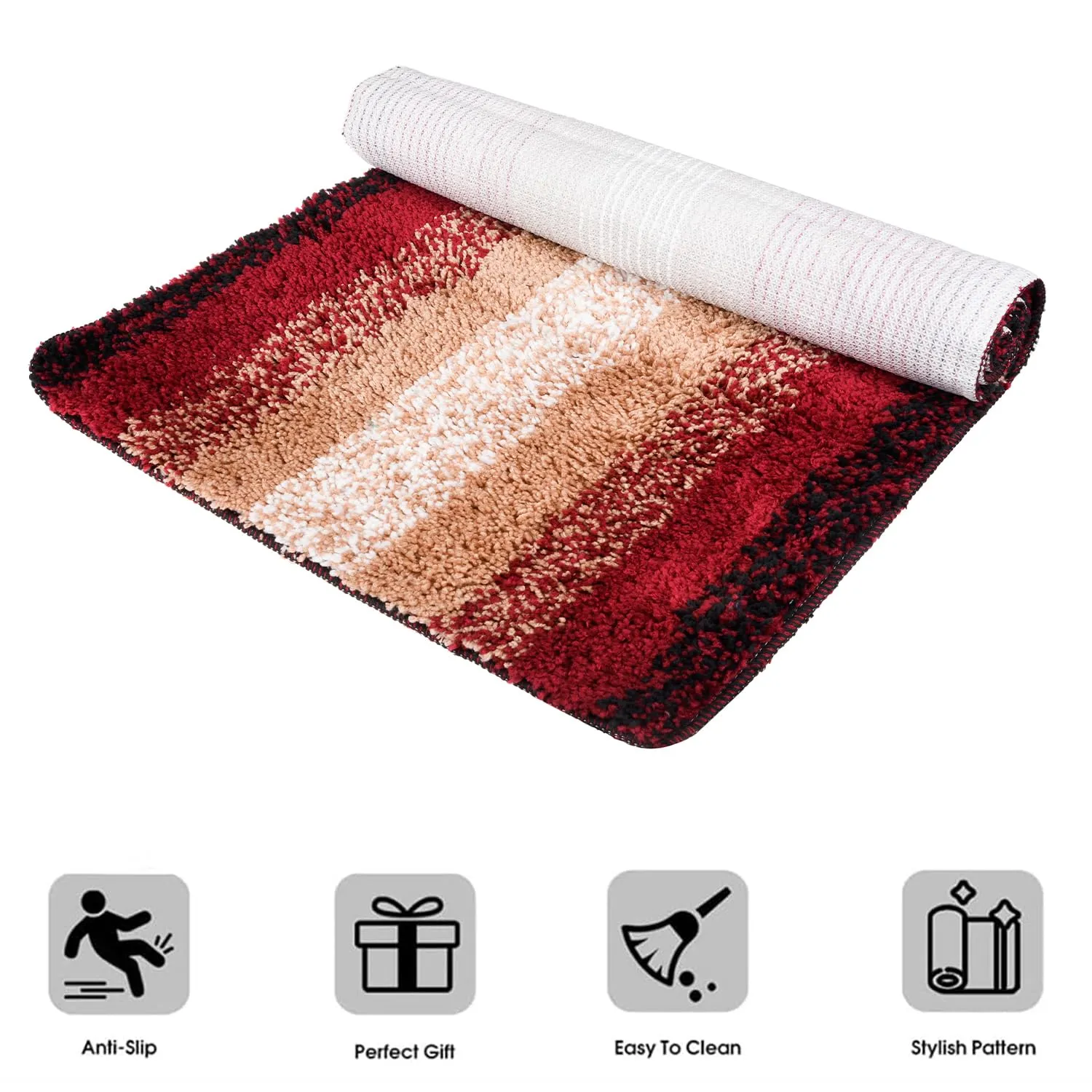 Kuber Industries Runner | Bedside Runner for Bedroom | Runner for Living Room | Maroon Patta Rainbow Carpet Runner | Anti Skid Carpet Rug Mat | Kitchen Runner | 22x55 | Cream