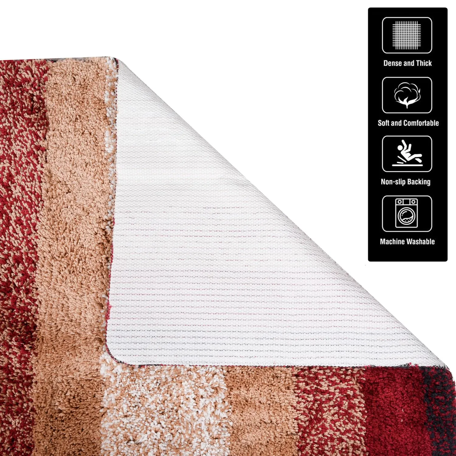 Kuber Industries Runner | Bedside Runner for Bedroom | Runner for Living Room | Maroon Patta Rainbow Carpet Runner | Anti Skid Carpet Rug Mat | Kitchen Runner | 22x55 | Cream