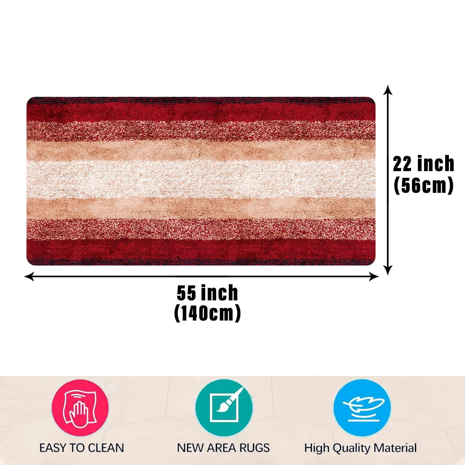 Kuber Industries Runner | Bedside Runner for Bedroom | Runner for Living Room | Maroon Patta Rainbow Carpet Runner | Anti Skid Carpet Rug Mat | Kitchen Runner | 22x55 | Cream