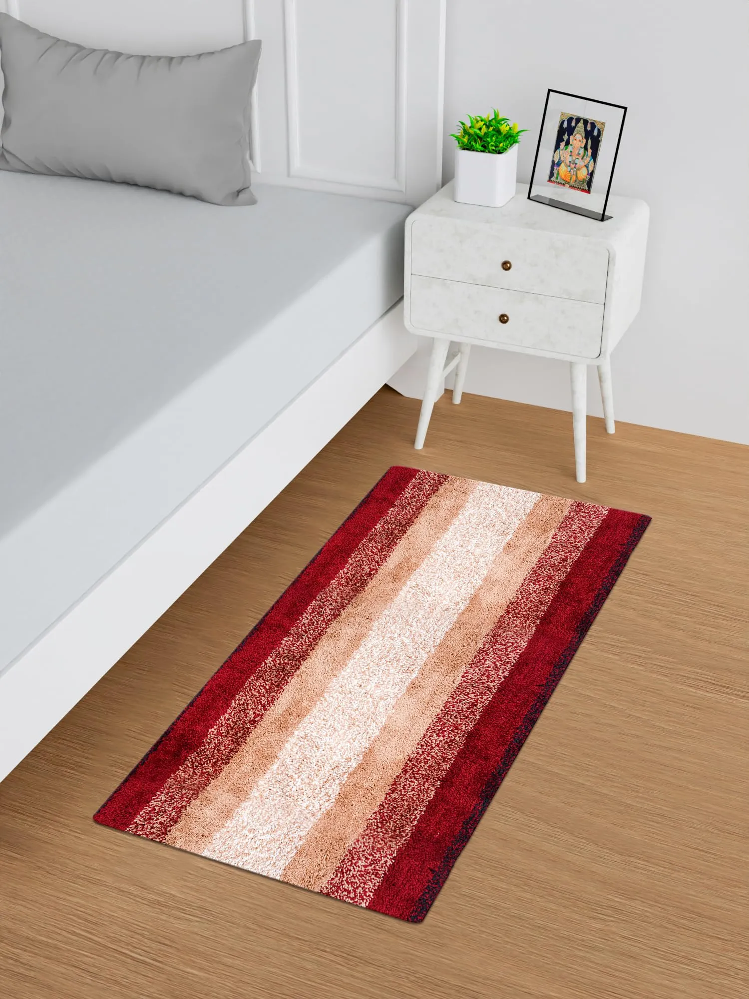 Kuber Industries Runner | Bedside Runner for Bedroom | Runner for Living Room | Maroon Patta Rainbow Carpet Runner | Anti Skid Carpet Rug Mat | Kitchen Runner | 22x55 | Cream