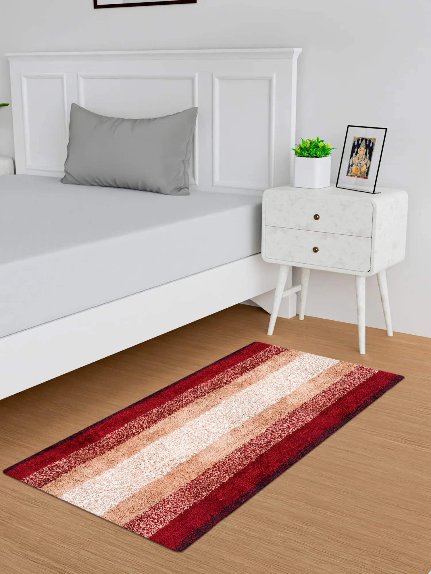 Kuber Industries Runner | Bedside Runner for Bedroom | Runner for Living Room | Maroon Patta Rainbow Carpet Runner | Anti Skid Carpet Rug Mat | Kitchen Runner | 22x55 | Cream