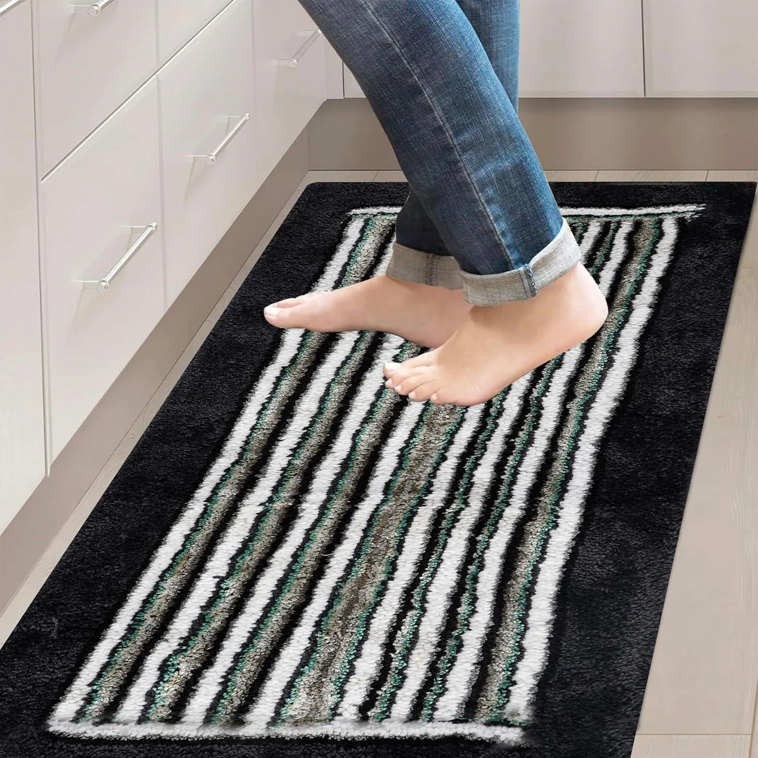 Kuber Industries Runner | Bedside Runner for Bedroom | Runner for Living Room | Micro Border Carpet Runner for Home | Anti Skid Carpet Rug Mat | Kitchen Runner | 22x55 | Blue