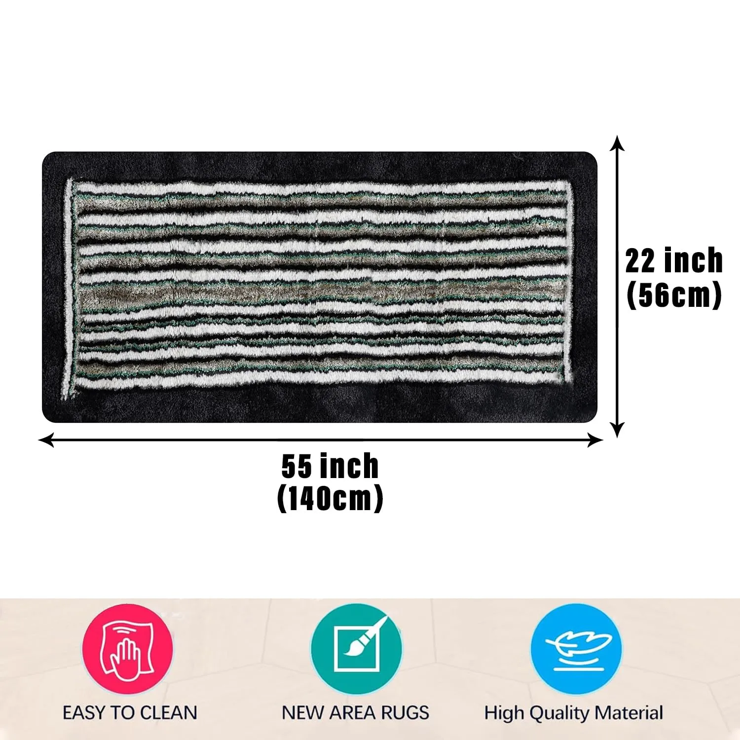 Kuber Industries Runner | Bedside Runner for Bedroom | Runner for Living Room | Micro Border Carpet Runner for Home | Anti Skid Carpet Rug Mat | Kitchen Runner | 22x55 | Blue