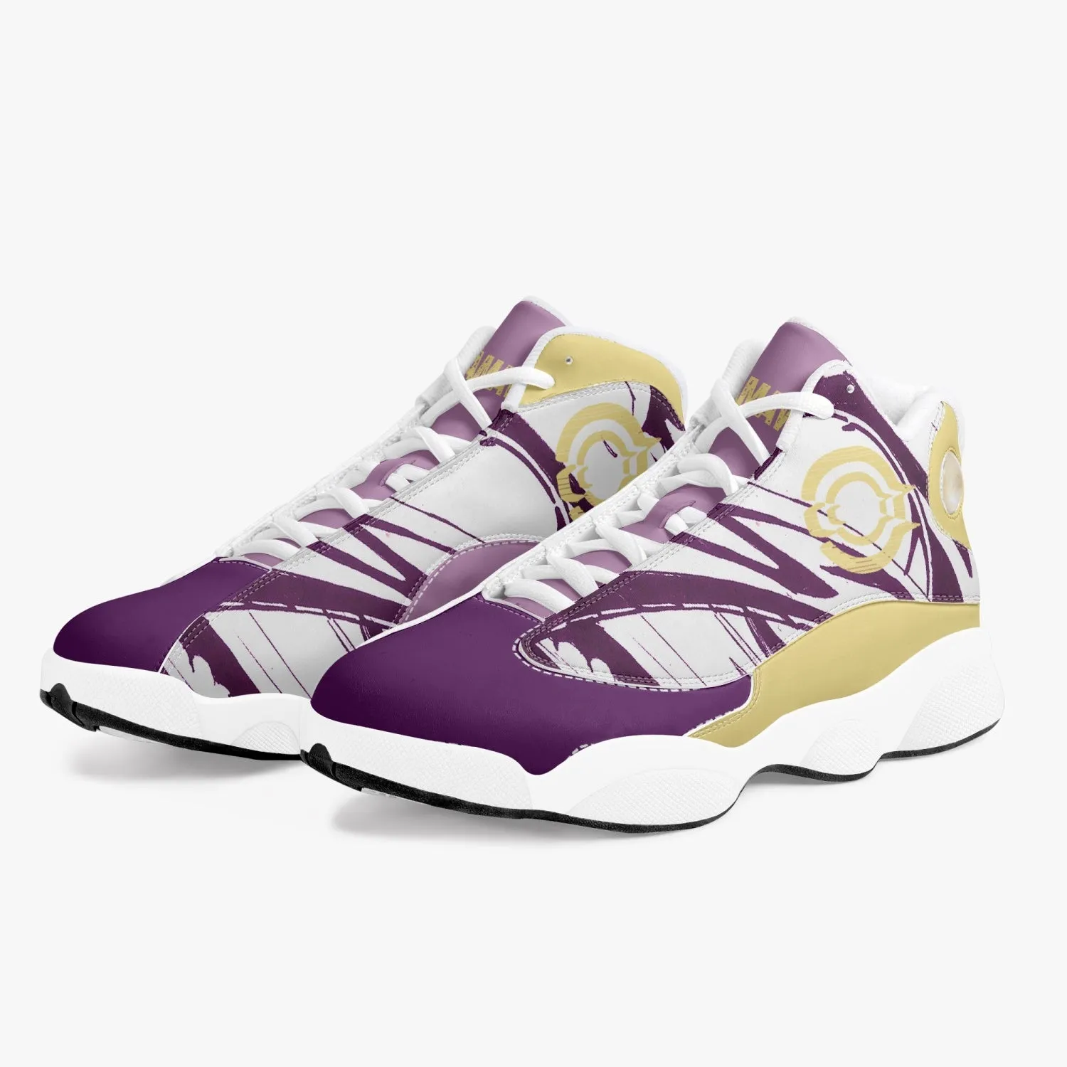 Leather Basketball Sneakers - Purple/Yellow