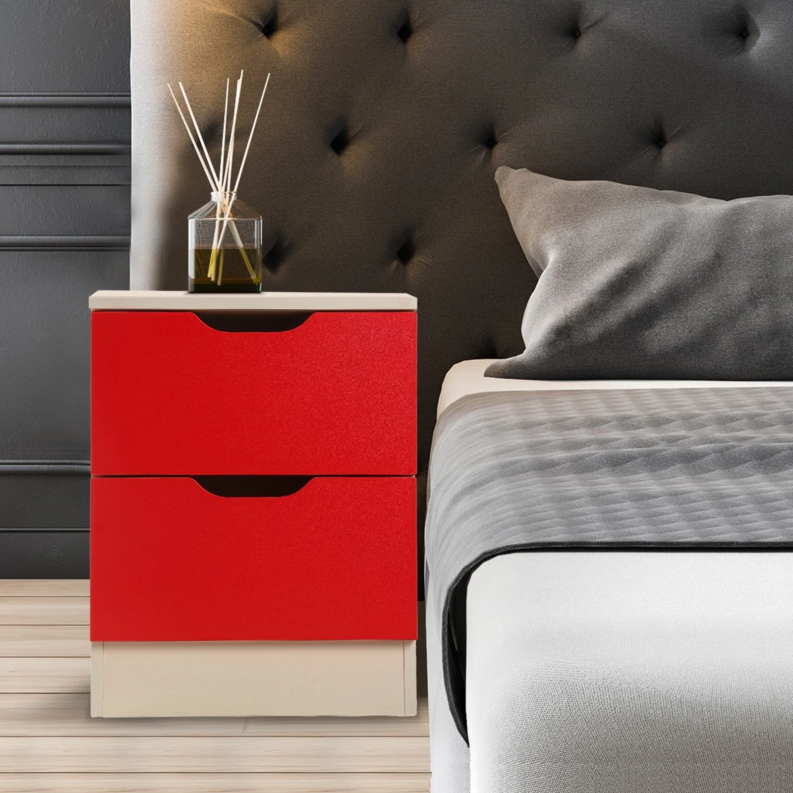 Matte Finish Bedside Table Storage with 2 Drawers