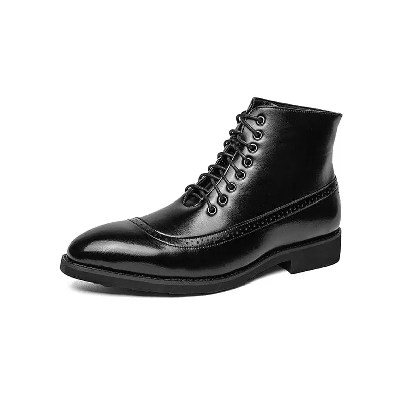 Men’s Wingtip Brogue Lace-Up Dress Boots – Stylish Outdoor Footwear