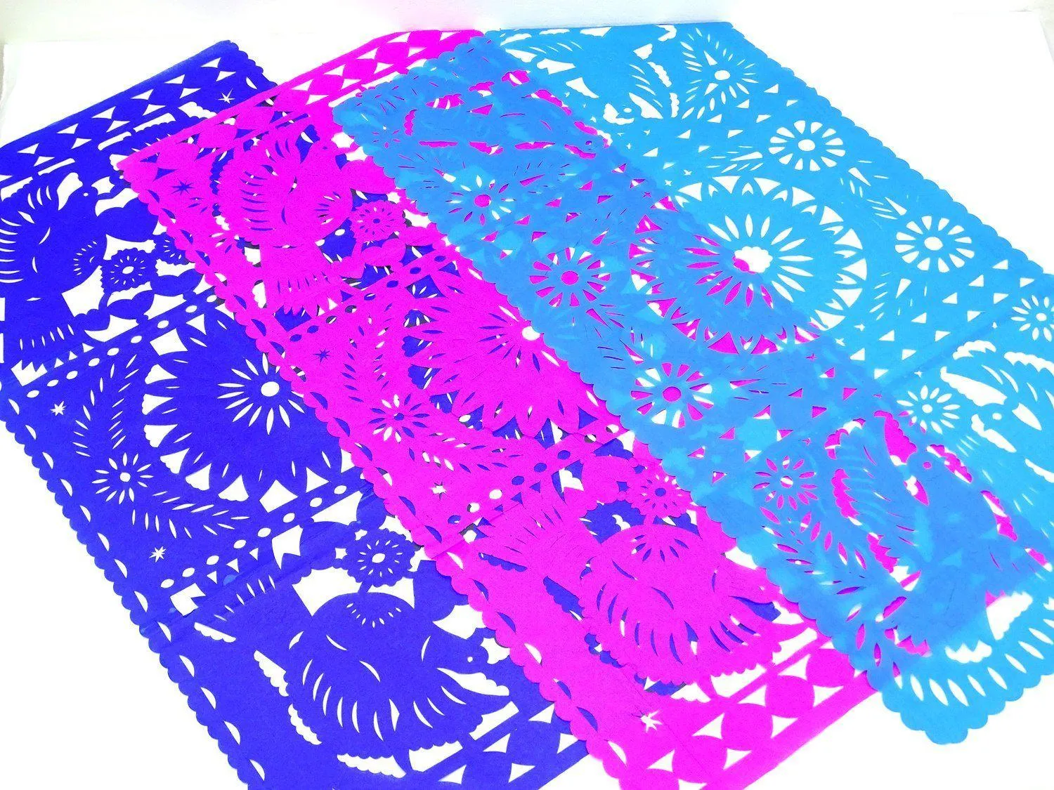 Mexican Papel Picado Table Runner in Pink & Blues (3 Pack)