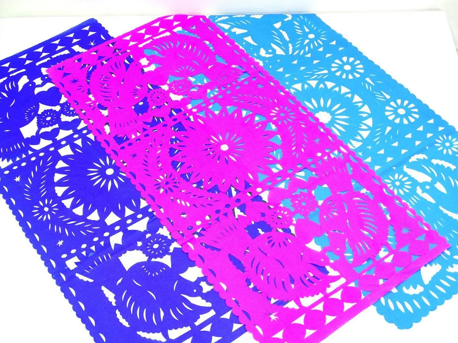 Mexican Papel Picado Table Runner in Pink & Blues (3 Pack)