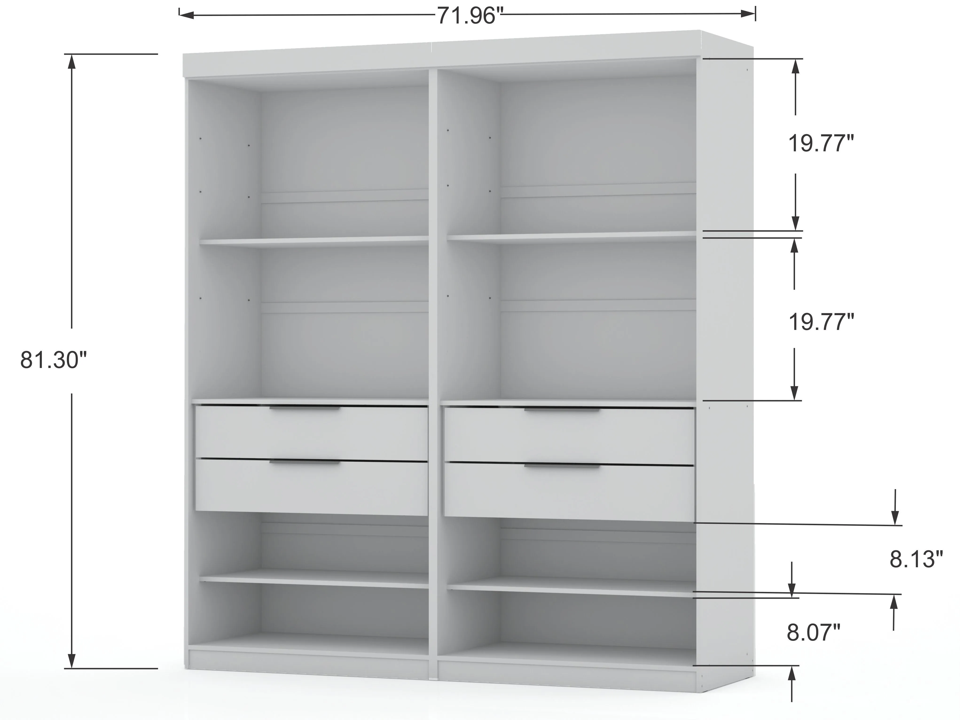 Mulberry 2 Sectional Modern Wardrobe Closet with 4 Drawers - Set of 2 in White