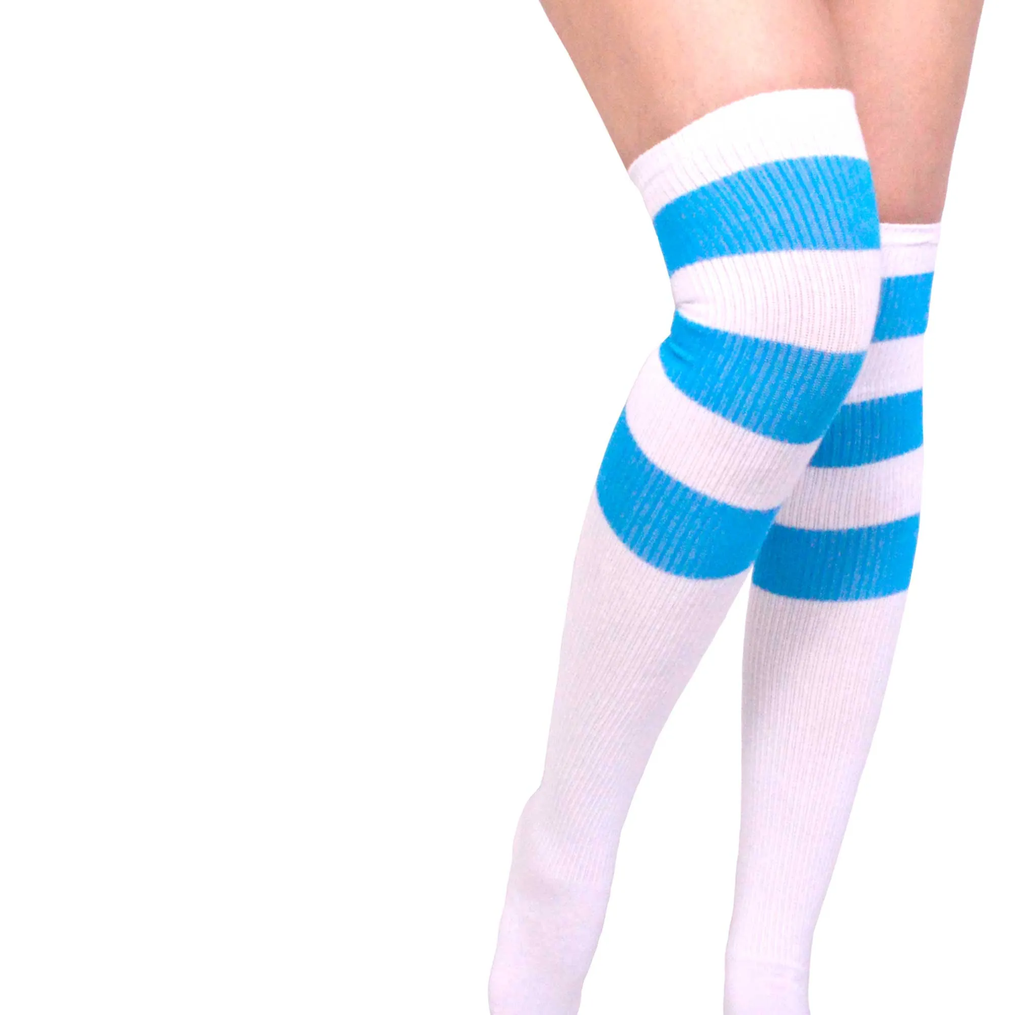 Over The Knee Ribbed Blue Striped Socks