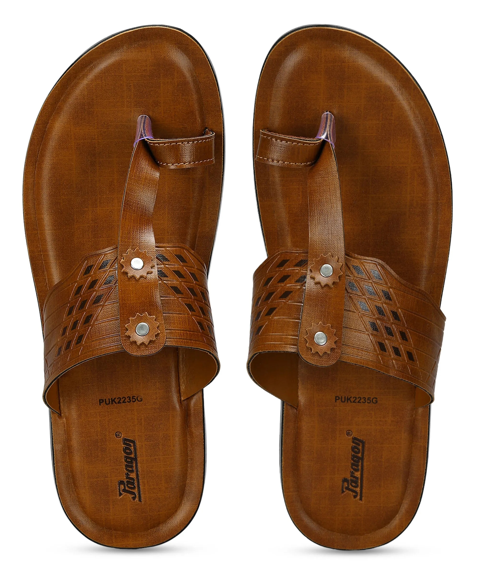 Paragon Men's Slip-on Tan Sandals for Men | Comfortable Sole & Durable