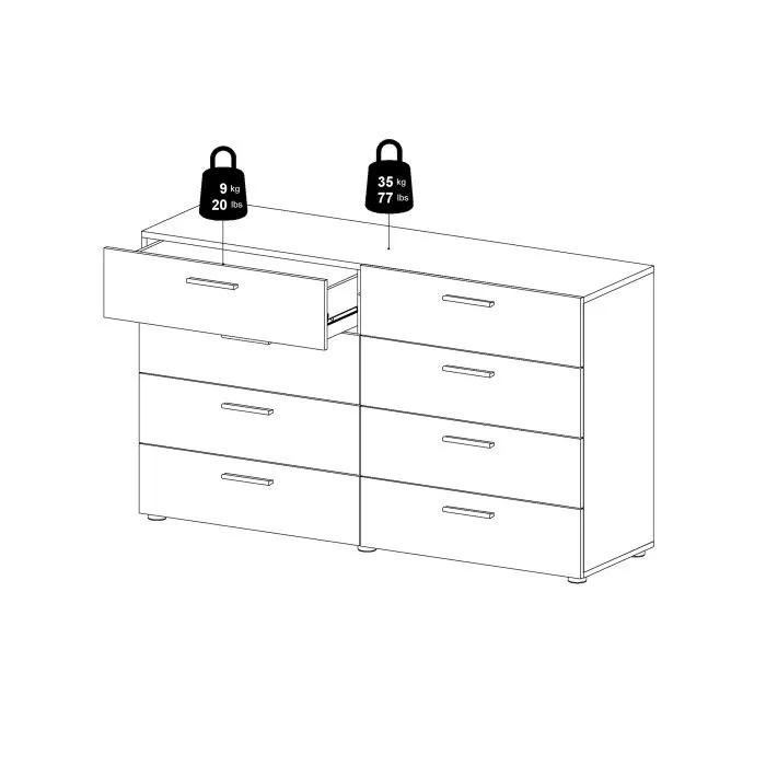 Pepe Wide Chest of 8 Drawers in Black