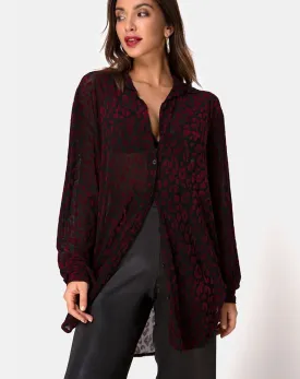 Phobe Shirt in Red Leopard Flock Net