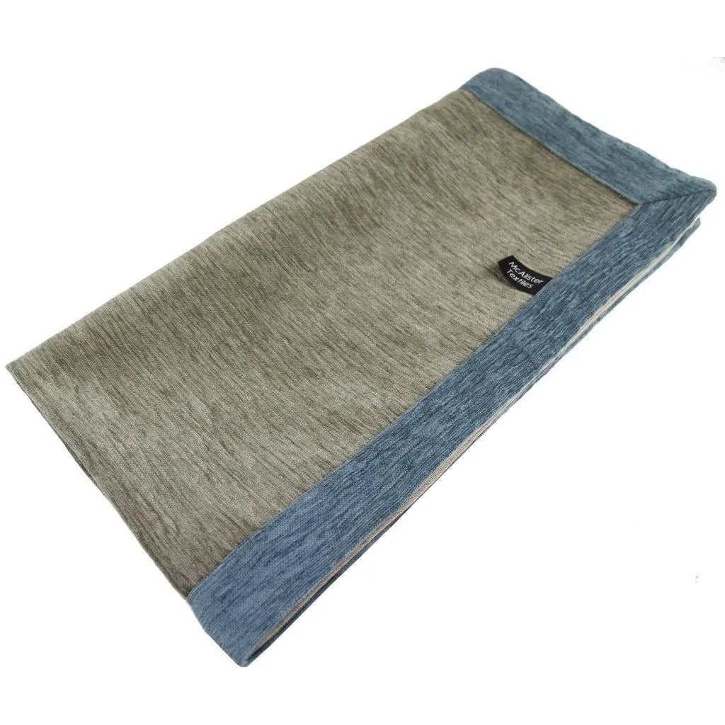 Plain Chenille Contrast Beige   Blue Throws & Runners