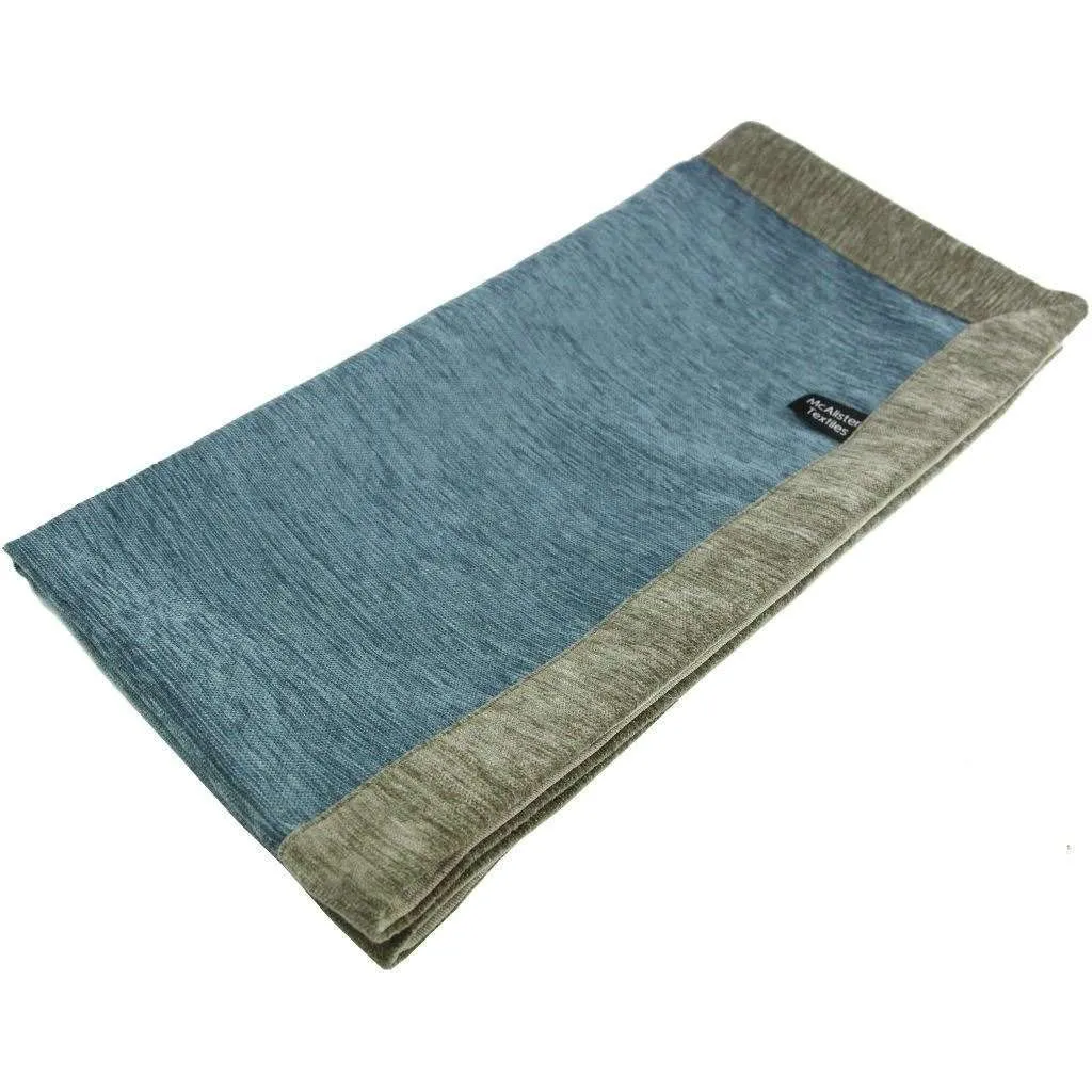 Plain Chenille Contrast Blue   Beige Throws & Runners