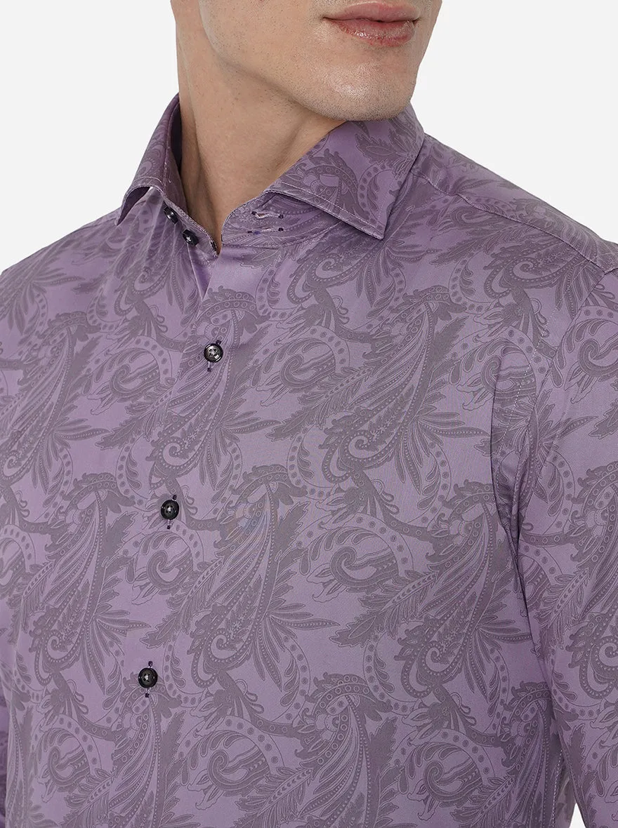 Purple Printed Slim Fit Party Wear Shirt | JB Studio