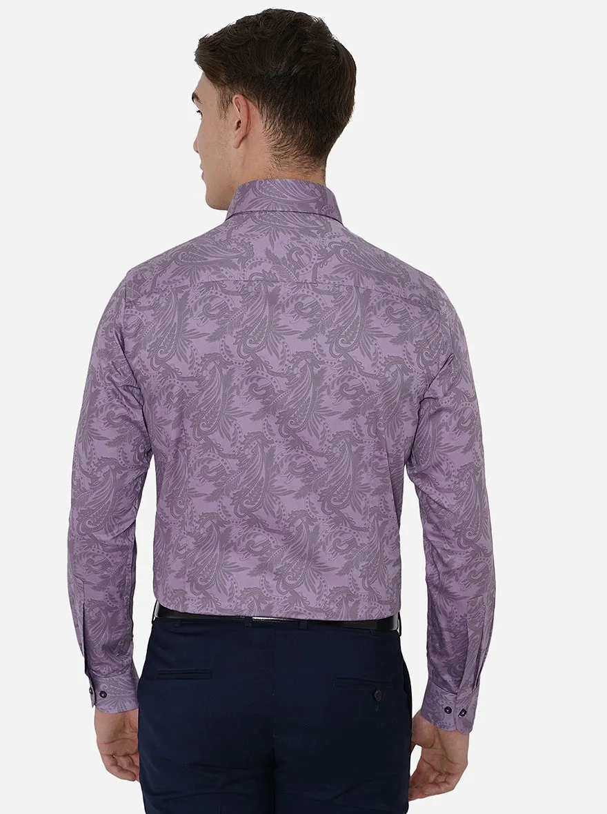 Purple Printed Slim Fit Party Wear Shirt | JB Studio